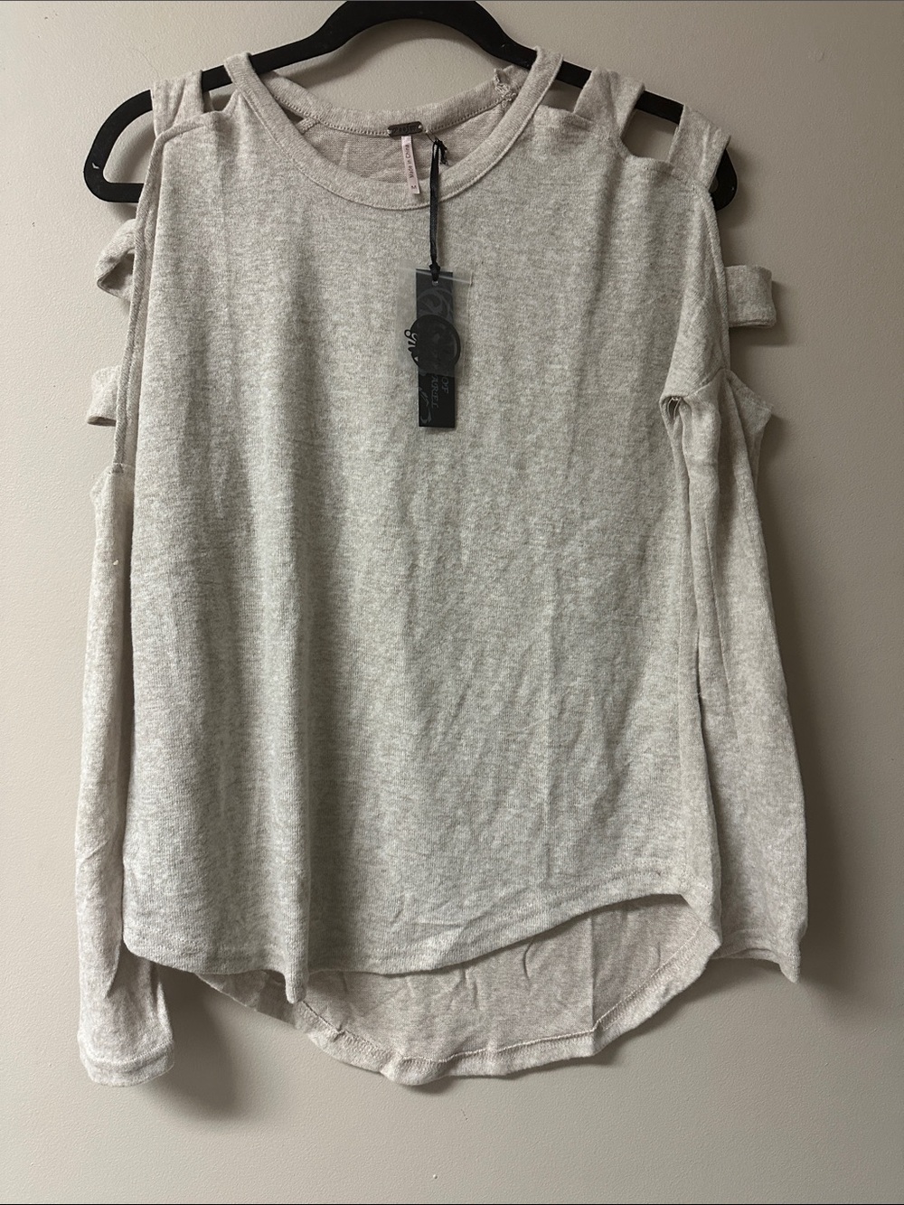 Poof Women's Cold-Shoulder Sweatshirt in Light Gray